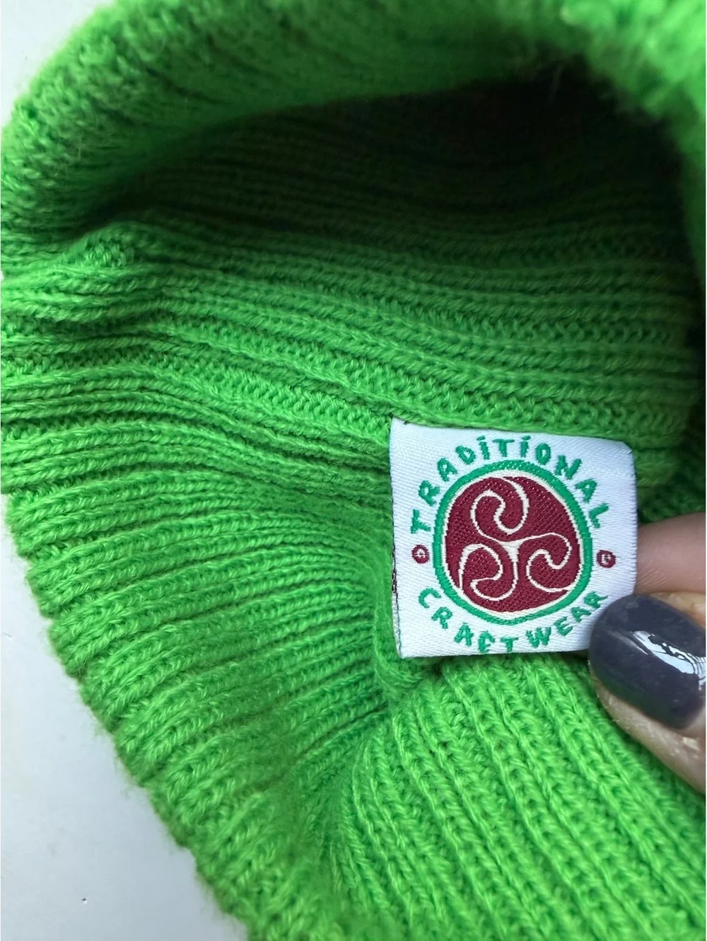 Traditional Craftwear Green Wool Beanie Hat with Sheep Pom Pom